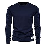 Shirt Herren Frühling Herbst Jugend Langarm Licht Casual Einfarbig Männer T-Shirt Regular Fit Rundhals Lose Wicking Breathable All-Match Herren Base Shirt C-Navy XXL