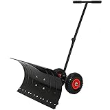 FASZFSAF Schneeschieber, Robuste Schneeschaufel Mit Rädern, Verstellbarem Griff, Schneeschaufel Geeignet zum Schneeräumen auf Auffahrt Oder Straßenoberfläche,Schwarz,74 * 35