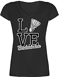 Sport Wandern Football & Co. - Love Badminton - XL - Schwarz - Olympiade - XO1525 - Damen T-Shirt mit V