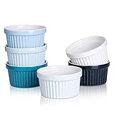 Cibeat 180ml Soufflé-Formen Set mit 6 hochwertigen Muffin-Cupcake-Formen aus Porzellan, Dessertschale für Muffins, Creme Brulee Dessert, Cupcakes, Souffle-Kuchen (Weiß&Blau)