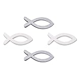 Qcore 100 Stücke Deko Fisch Holz Fische Streudeko Taufe Deko Taufe Junge Tischdeko Taufe Konfirmation Kommunion Dekoration - Klein 3,5cm (weiß Silber 100pcs)