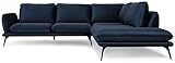 Ibbe Design Dunkelblau 5er Sitzer Samt Stoff L-Form Ecksofa Eckcouch Portimao Velours Sofa mit Rechts Chaiselongue Couch Wohnlandschaft, 285x252x110x63