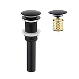 KES Ablaufgarnitur Waschbecken ohne Überlauf Ablaufventil Schwarz Pop Up Waschbeckenstöpsel und Siebkörbchen Abfluss Abflussgarnitur Pop-up Ventil, S2018D-B