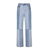 KKLLHSH Herren Loose Stitching Jeans Weites Bein Jeans Hose Jeans Casual Stitching Straight Denim Hose, a, 41-44.5