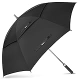 NINEMAX Regenschirm Groß, Regenschirm Sturmfest, Doppelt Überdachung Belüftet, Golf Stockschirm Automatik Auf, Regenschirm XXL Für 2-3 Personen, 62 Inch/ 155 CM, Schw