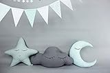 Kissenset *schlaf schön*, schlafende Wolke Stern & Mond, Baumwolle, Babyzimmer Deko, mint, deutsche Handarb