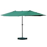 Outsunny Sonnenschirm Gartenschirm Marktschirm Doppelsonnenschirm Terrassenschirm mit Schirmständer Handkurbel Dunkelgrün Oval 460 x 270 x 240