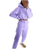 MEITING Jogginganzug Damen Streatwear Trainingsanzüge Casual Einfarbiger Sport-Freizeitanzug mit Kapuze 2-teiliges Set Sportanzug Trainingsanzug Sportbekleidung Freizeitbekleidung Outfit Sweat S