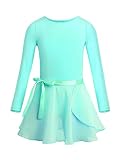 MSemis Ballettkleid Mädchen Langarm Ballettanzug Tanzbody Balletttrikot Kinder Baumwolle Ballettkleidung mit Chiffon Rock Minzgrün 152-164
