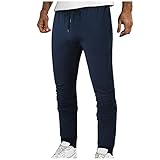 KIMODO Jogginghose Freizeithose Herren Baumwolle mit Reißverschlusstaschen Lässige Trainingshose Baumwolle Fitness Geradem Bein Hosen Einfarbige Sporthose (H-Dunkelblau, 4XL)