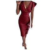 GFGHH Damen Kleider Elegant V-Ausschnitt Tunika Kleid Minikleid,Freizeitkleider Bodycon Bleistiftkleid Mit Rüsche Cocktailkleid Maxikleid Abend Party Kleid,Frauen Abendkleider Ballkleid Wickelk