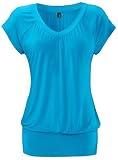 DOTIN Damen T-Shirt V-Ausschnitt Kurzarmshirt Causal Oberteil Falten Tops Stretch Tunika Basic Tee, Himmel Blau, XL