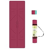 TOPLUS Yogamatte, TPE Gymnastikmatte Trainingsmatte rutschfest Pilatesmatte, Yoga Fitnessmatte mit Asana Linie + Traggurte, 183*61*0.6cm Karminrot & Limonengrü