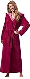 Morgenstern Bademantel Damen mit Kapuze in Fuchsia lang leicht Frauen Duschmantel Saunamantel Hausmantel Baumwolle Microfaser Viskose Größe XL