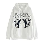 AGOUWUCHE Y2K Kapuzenjacke Damen Langarm Sweatshirt Hoodie Reißverschluss Kapuzenpullover Vintage Drucken Sweatjacke E-Girl Sweater Kapuzenpulli mit T