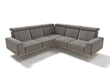 DOMO. Collection Rosario Ecksofa, Polsterecke mit Nackenfunktion und Holzkranz, L-Form Eckcouch, 245x245x81 cm, Polstergarnitur in dunkelg