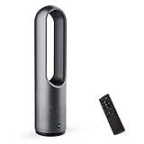 Bladeless Tower Heater Fan & Cooling Fan, Luftreiniger Tischlüfter 8 Geschwindigkeiten Windsensor & 8H Timer LED Touch Control 80° Oszillierende Weitwinkel-Luftzufuhr ( Color : Black , Size : 18IN )