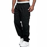 Yesunpxs Herrenhose Mit Geradem Sporthose Bein Elastischer Bund Kordelzug Seitentaschen Reißverschluss Jogginghose Sporthose Streetwear Freizeithose Vintage Cargohose H