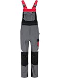 BWOLF Techno Latzhose Herren Arbeitshose Schutz-Latzhose Herren/Damen mit Reflektierenden Elementen in Grau/Rot/Schwarz (L)