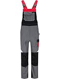 BWOLF Techno Latzhose Herren Arbeitshose Schutz-Latzhose Herren/Damen mit Reflektierenden Elementen in Grau/Rot/Schwarz (L)