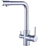 Küchenarmatur 3-Wege-Küchenarmatur, Messing schwenkbarer Auslauf, Chrom, Küchenmischbatterie, Küchenarmaturen, Wasserhahn Filter, Küchenarmatur zwei Griffe heiß und kalt, Spülbecken W