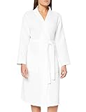 Amazon-Marke: Iris & Lilly Damen Bademantel mit 3/4-Länge und Waffelstruktur, Weiß (White), S
