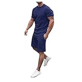 Sport-Set Men Herren 2-Teiliges Outfit Kurzarm Sommer Freizeit Kurze Sporthosen Dünne Jogginganzug Sportanzug T-Shirt+Shorts Trainingsanzug Freizeitanzug Lässige kurzen Ä