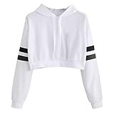 Geili Damen Mädchen Bauchfreie Sweatshirt Mode Langarm Gestreift Hoodie Kurz Kapuzenpulli Langarmshirt Crop Tops Sportoberteile Streetwear Pullover B