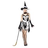 Halloween Dress Up Kostüm, Halloween-Nachahmung Leder Hexe Spiel Kostüm Hexe Hexe Cosplay Kostüm Kleid für Erwachsene Cosplay,Silber,M