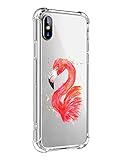 Suhctup Crystal Clear hülle Kompatibel Samsung Galaxy J7 Pro/J730,Stoßfester Stoßfänger Silikon TPU Schutzhülle mit Tier Muster Handyhülle Slim Stoßfest case -Flamingo C