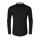 DUNQI Herren Poloshirts Businesshemden Langarm Button Down Kariert Regular Fit Polohemd T-Shirt Casual Arbeits Henley Shirt Freizeithemd mit Tasche Basic Einfarbig Baumwolle Langarmshirts Lang