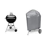 Weber 1331004 Bar-B-Kettle Holzkohlegrill 57 cm schwarz + Grill-Abdeckhaube für Holzkohlegrills mit einem Durchmesser von 57 cm, G