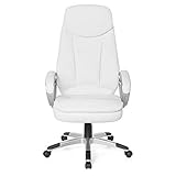 FineBuy Design Bürostuhl Weiß 120 kg Schreibtischstuhl Kunstleder modern | Ergonomischer Chefsessel höhenverstellbar | Drehstuhl mit Wippmechanik hoch | Weißer Schreibtisch-Stuhl gep