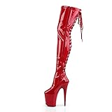 PehuqfY 23CM Sexy Stiletto-Plattform Elegante Damen Nachtclub Stiefel Hohe Knielange Stiefel Pole Dance Elastische Stiefel,Rot,42 EU