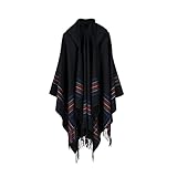 ZZZYW Gestreifter Jacquard Gestrickter Mantel Damen Schal Strickjacke Sweater Winter Warme Schal Cloak Schal Jacke (Color : Svart, Größe : 130x150CM)