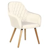 Wolmics 1 Esszimmerstuhl aus Samt mit Massivholzbeinen,Küchenstuhl mit Armlehnen Sessel im skandinavischen Stil,Cremeweiß