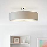 Lightbox moderne Deckenlampe - Deckenleuchte mit schlichtem Stoffschirm - Metall/Textil Chrom/Hellgrau - 60cm D