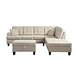 Home Deluxe - Sofagarnitur Florenz Links - Farbe Beige - 265,9 cm x 224,8 cm x 90,8 cm - inkl. Hocker I Ecksofa Sofa Couch W