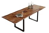SAM Baumkantentisch 140 (220) x 90 cm Adina, Akazienholz nussbaumfarben & massiv, Esszimmertisch mit 2 Ansteckplatten, Mattschwarzes U-Metallgestell, Platte 26