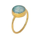 SARAH BOSMAN Ring Damen Gold Aqua Jade - Damenring Silber Vergoldet Eingefasster Edelstein Türkis - 11 mm Durchmesser - Größe 56 - SAB-R03AQUJADg-56