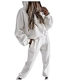 Eauptffy Sportanzug Damen Traingsanzug Jogginganzug Frauen Fleece Freizeitanzug Lange Sportswear 2 Stück Bekleidungsset Sport Einfarbig Freizeit Sportlicher Loose Sweater Athletic Langarm Anzug
