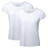 Damen T-Shirts Crew or V-Neck 2 Pack (Rund - Weiß, S)