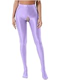 Aiihoo Damen Glänzende Stretchy Leggings Hohe Taille Sporthosen Einfarbig Leggins Strumpfhosen Slim Fit Jogginghose Treggings Tights Helles Lila A M