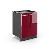 Vicco Unterschrank 60 cm Küchenschrank Hängeschrank Küchenzeile Fame-Line (Bordeaux Hochglanz)