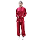 Tai Chi Uniform, Unisex Seide Kung Fu Anzug Chinesische Traditionelle Tai Chi Anzüge Kampfsportbekleidung Langarm Morgenübungen Kung Fu Kleidung red-XXS