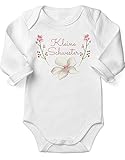 miKalino Babybody mit Spruch für Jungen Mädchen Unisex Langarm Kleine Schwester 2 | handbedruckt in Deutschland, Farbe:Weiss, Grösse:74