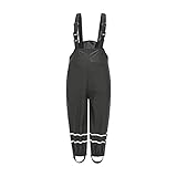 TinaDeer neutral Kinder Latzoverall Regenlatzhose Bodysuit, Wind- und wasserdichte Matschhose,wasserdichte Schlammhose Atmungsaktiv Regenhose für Mädchen Jungen (Schwarz, 128)