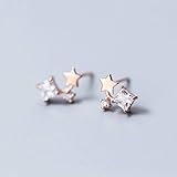 S925 Silber Ohrringe Frauen Japanischen und Koreanischen Stil Mode Quadrat Diamant Ohrringe Temperament Niedlichen Stern Ohrschmuck Weiblichen, Rotgold, 925 Silber, C-F, Ohrring,