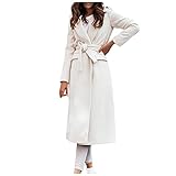 Frühjahr Herbst Frauen Parka Elegant Volltonfarbe Künstliche Wolle Mäntel mit Gürtel Casual Loose Outdoor Winddichte Maxi Outwear Damen Mode Langarm V-Ausschnitt Tasche Strickjacke Jacke Windbreak