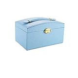 KKNH Schmuckbox Riesige Schmuckboxen Halter for Ohrring Ring Tragbare Reise Schmuck Organizer Box Innenflocken mit Lock Schmuck Aufbewahrungsbox Klassische Retro-Eleganz (Color : Blue)